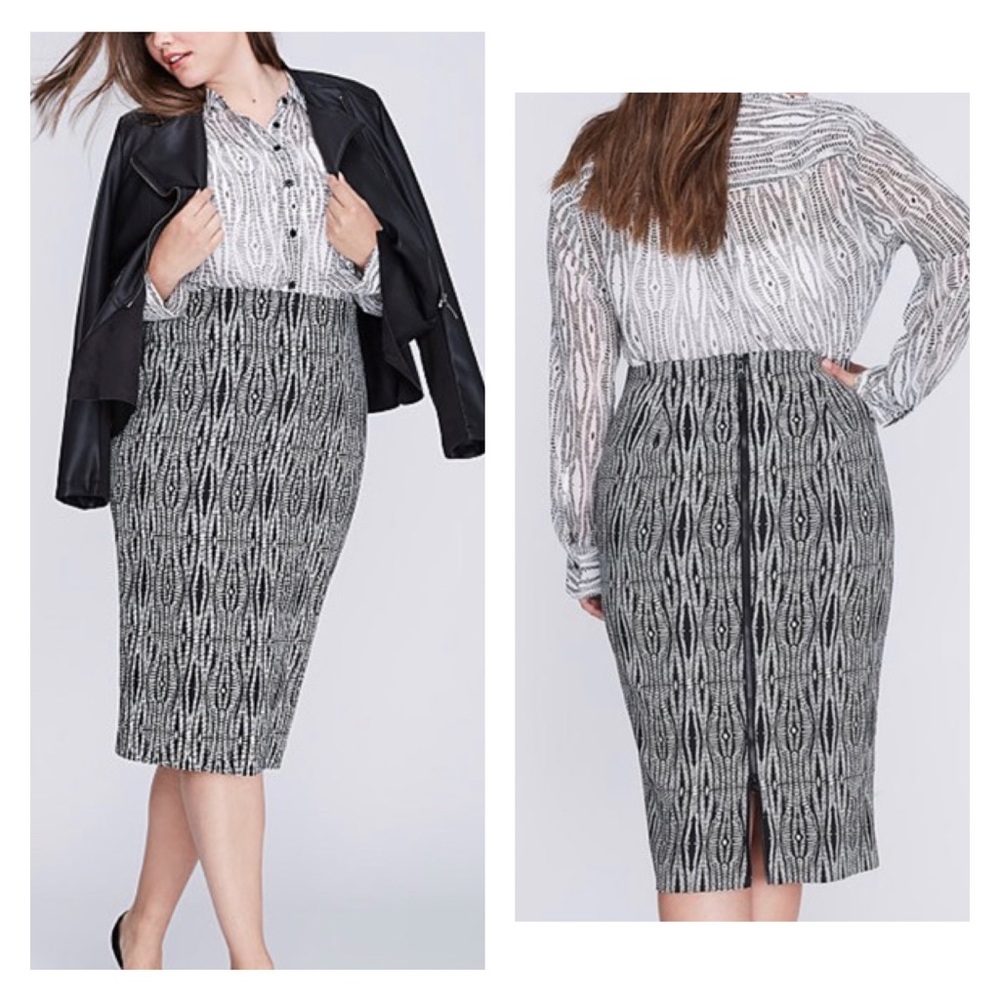 LANE BRYANT Geometric Print Exposed Back Zipper Pencil Skirt 24